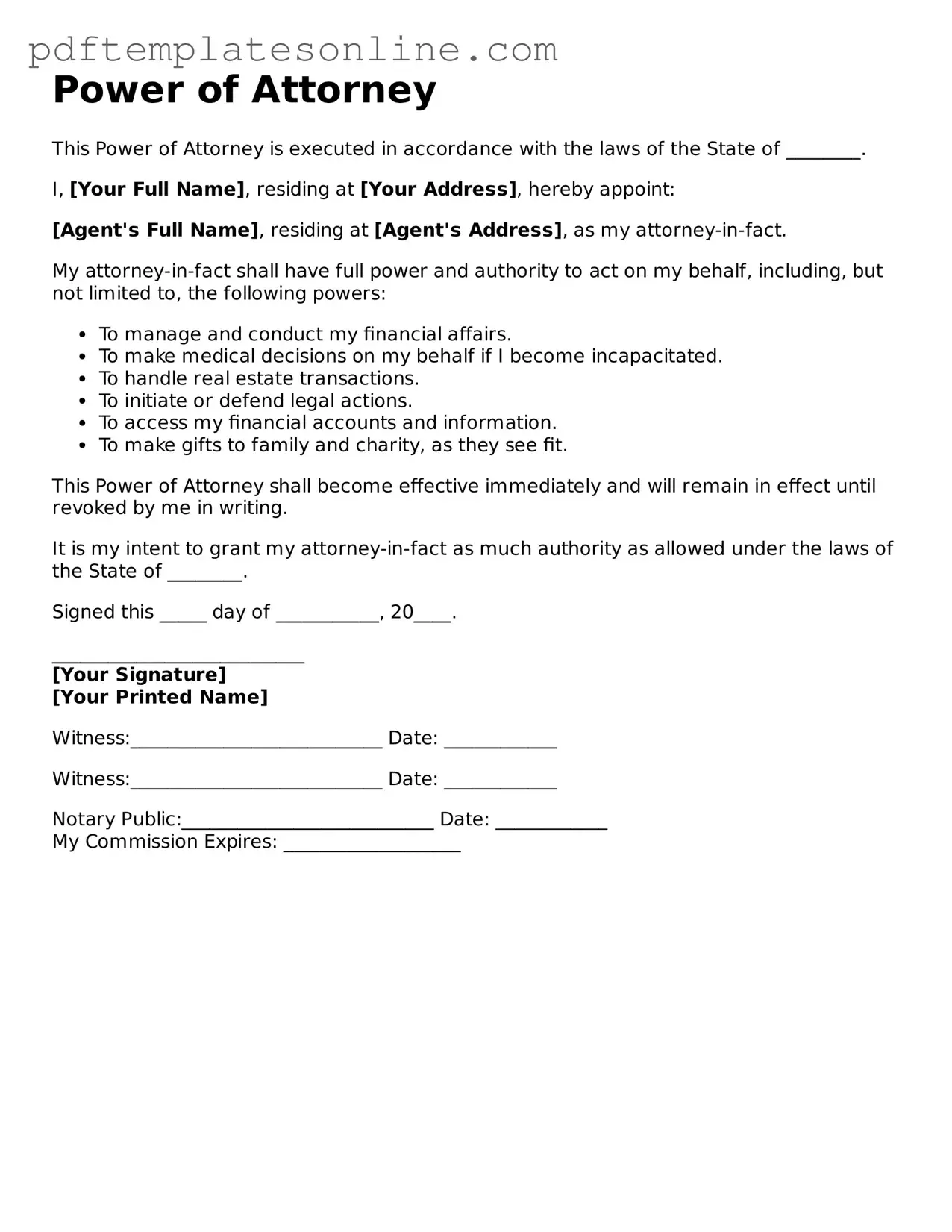 Fillable Power of Attorney Document