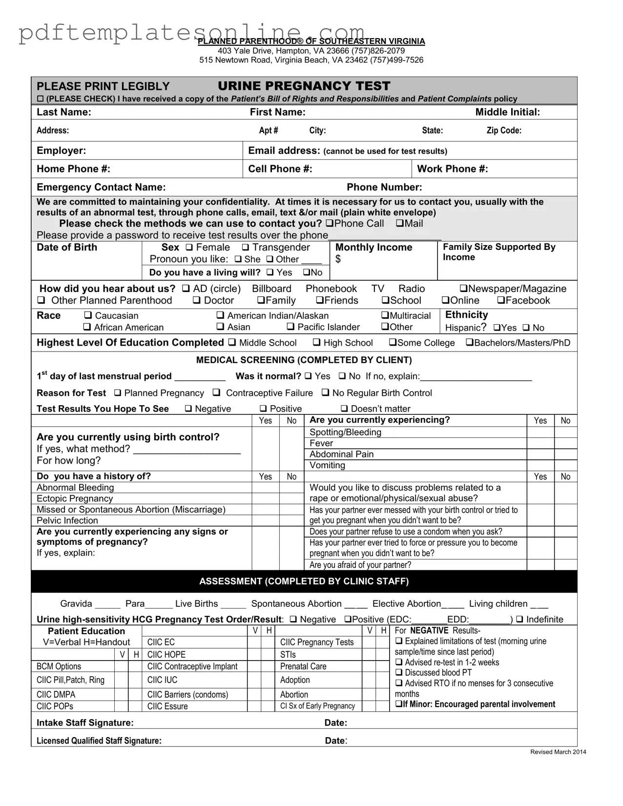Blank Planned Parenthood Proof Form