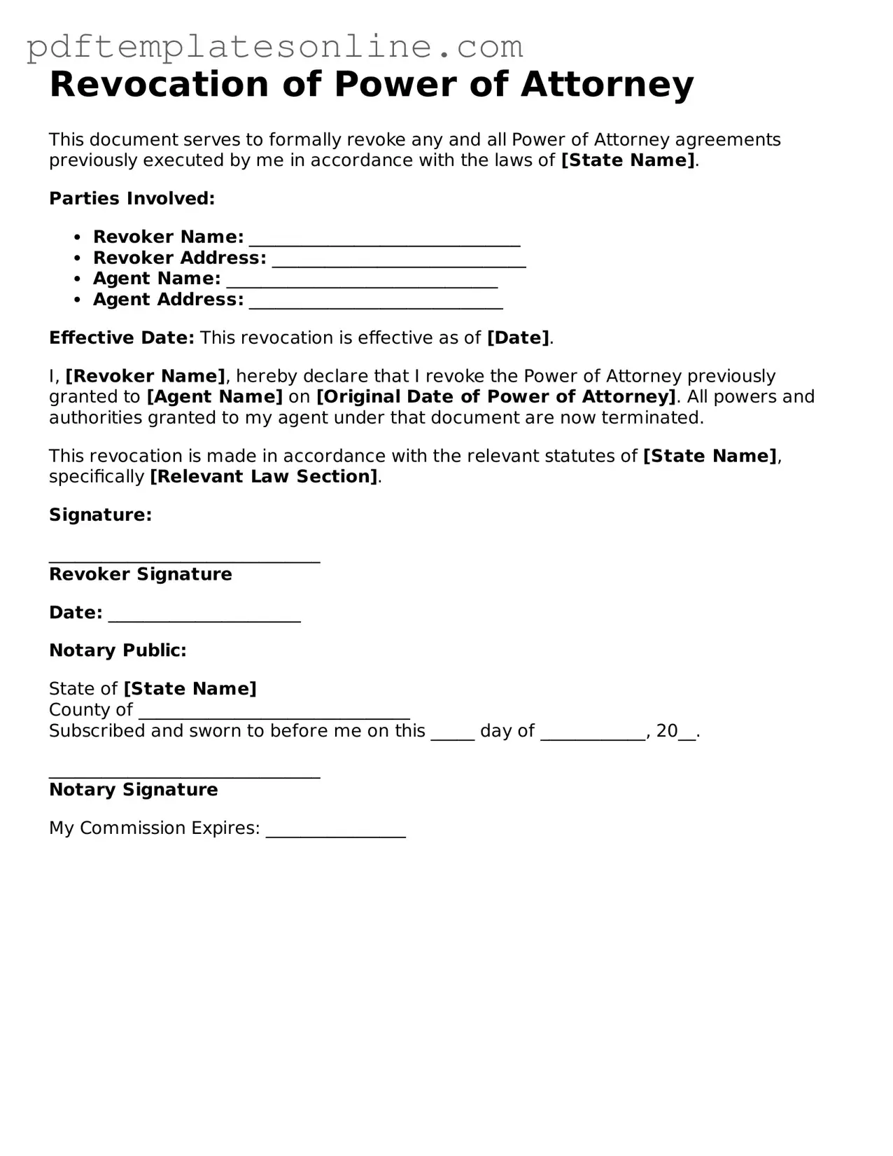 Fillable Revocation of Power of Attorney Document