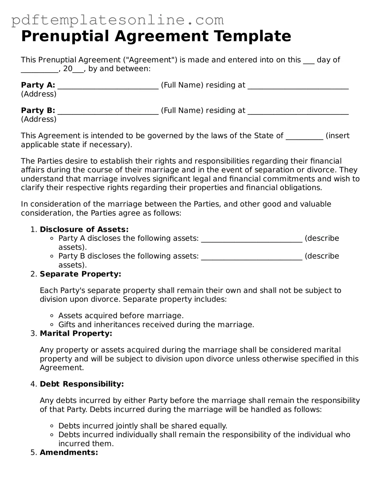 Fillable Prenuptial Agreement Document