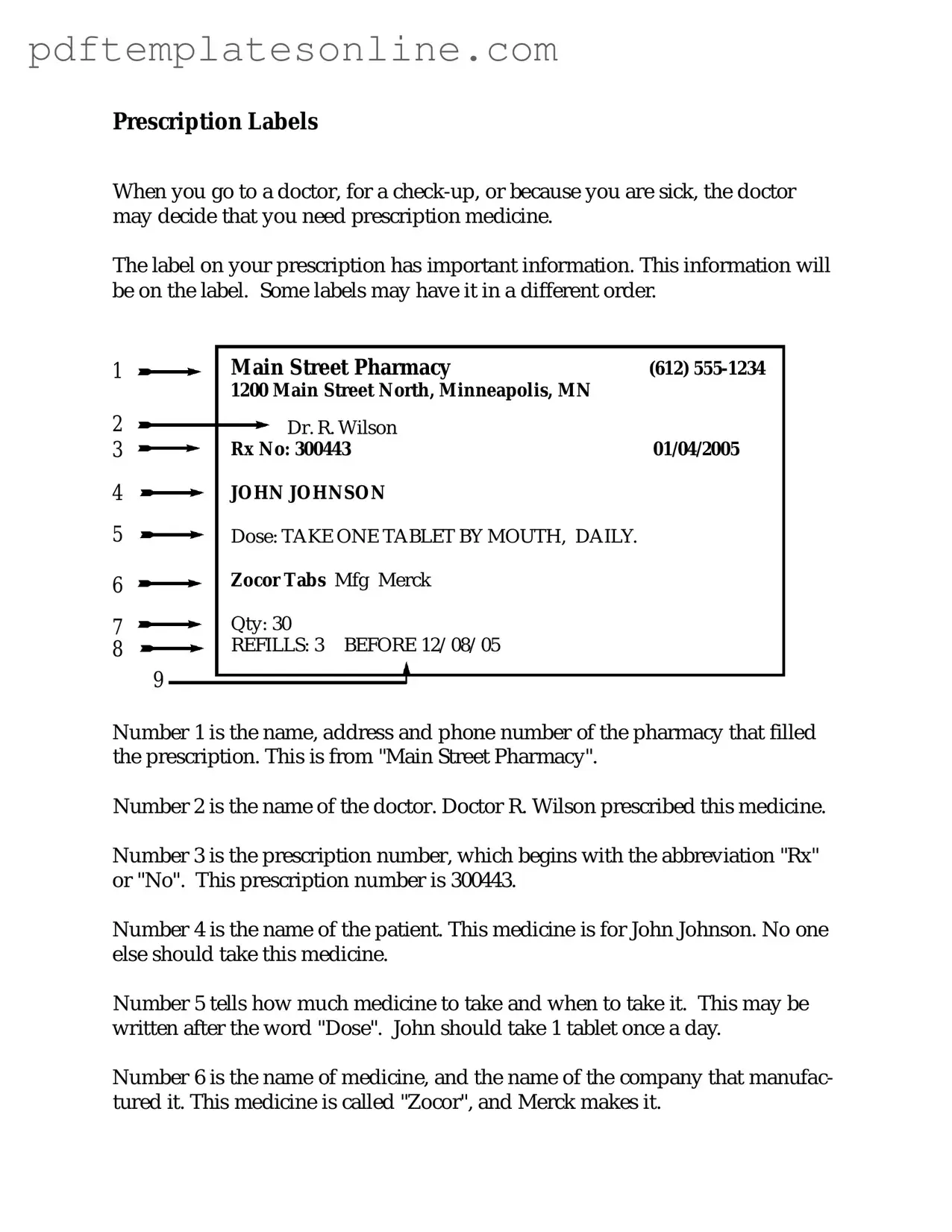 Blank Prescription Label Form
