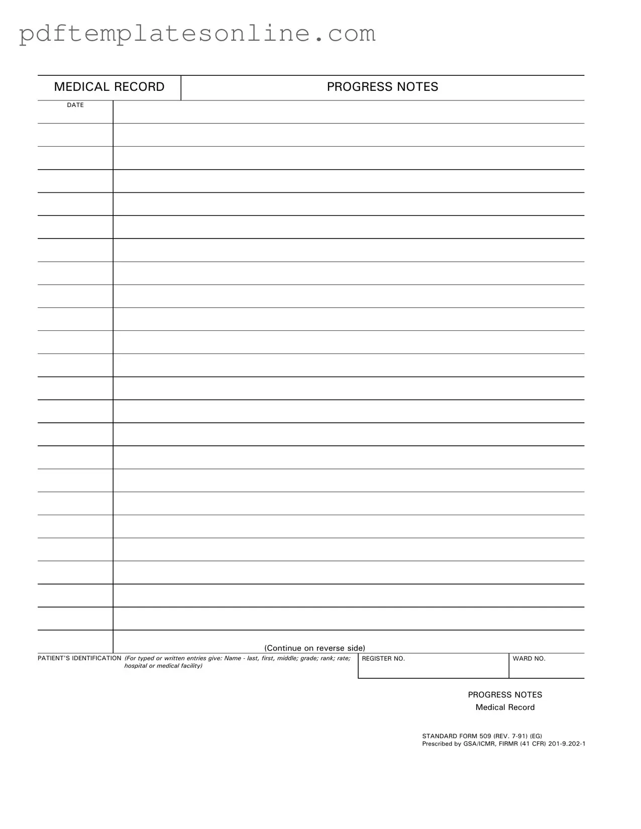 Blank Progress Notes Form
