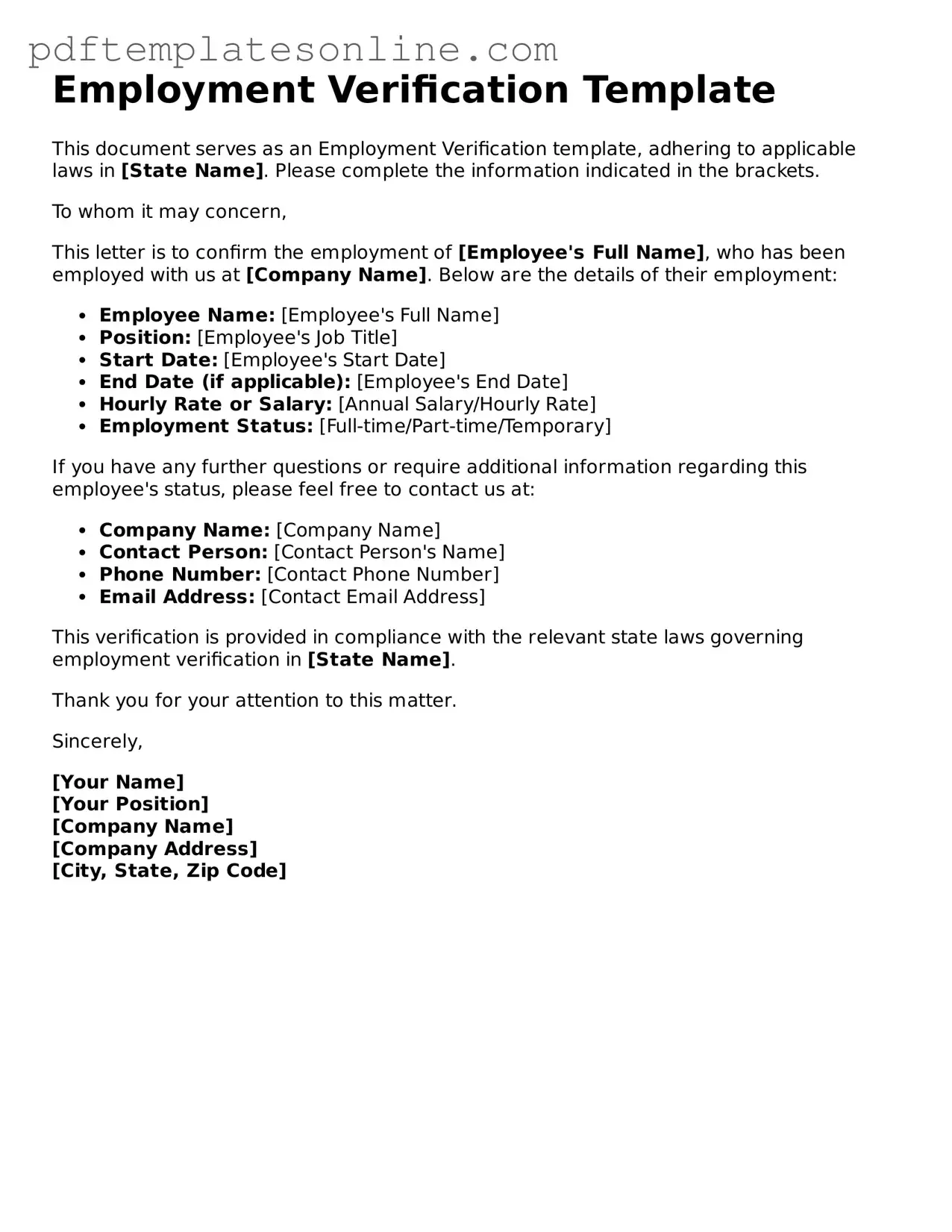 Fillable Employment Verification Document