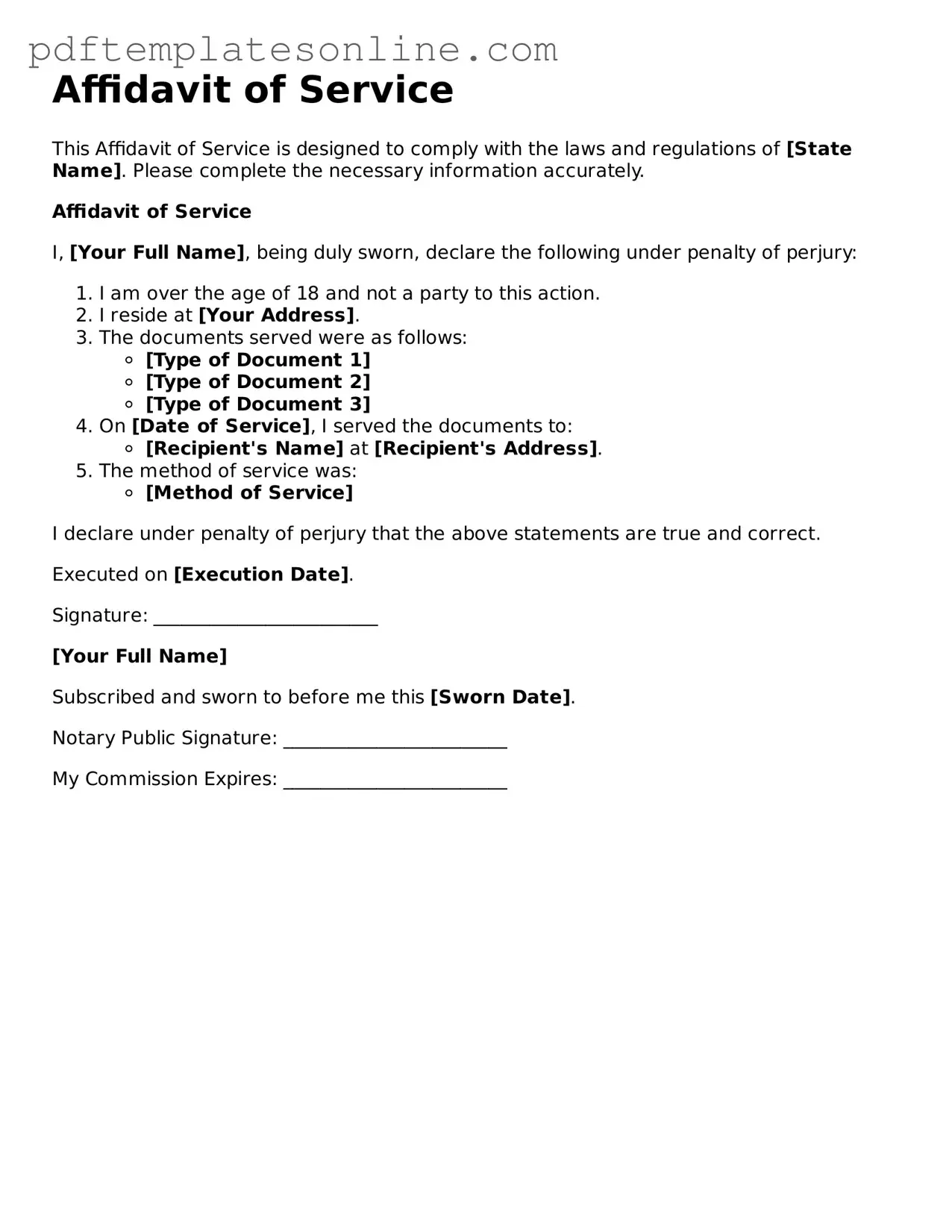 Fillable Affidavit of Service Document