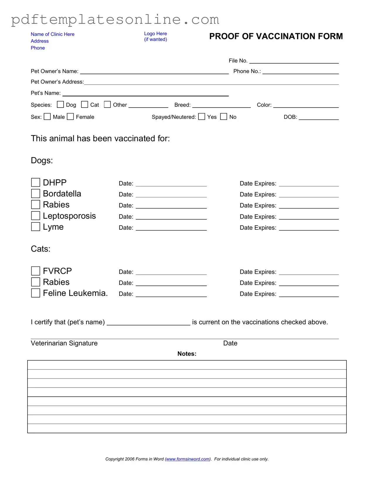Blank Proof Of Vaccination Dog Form