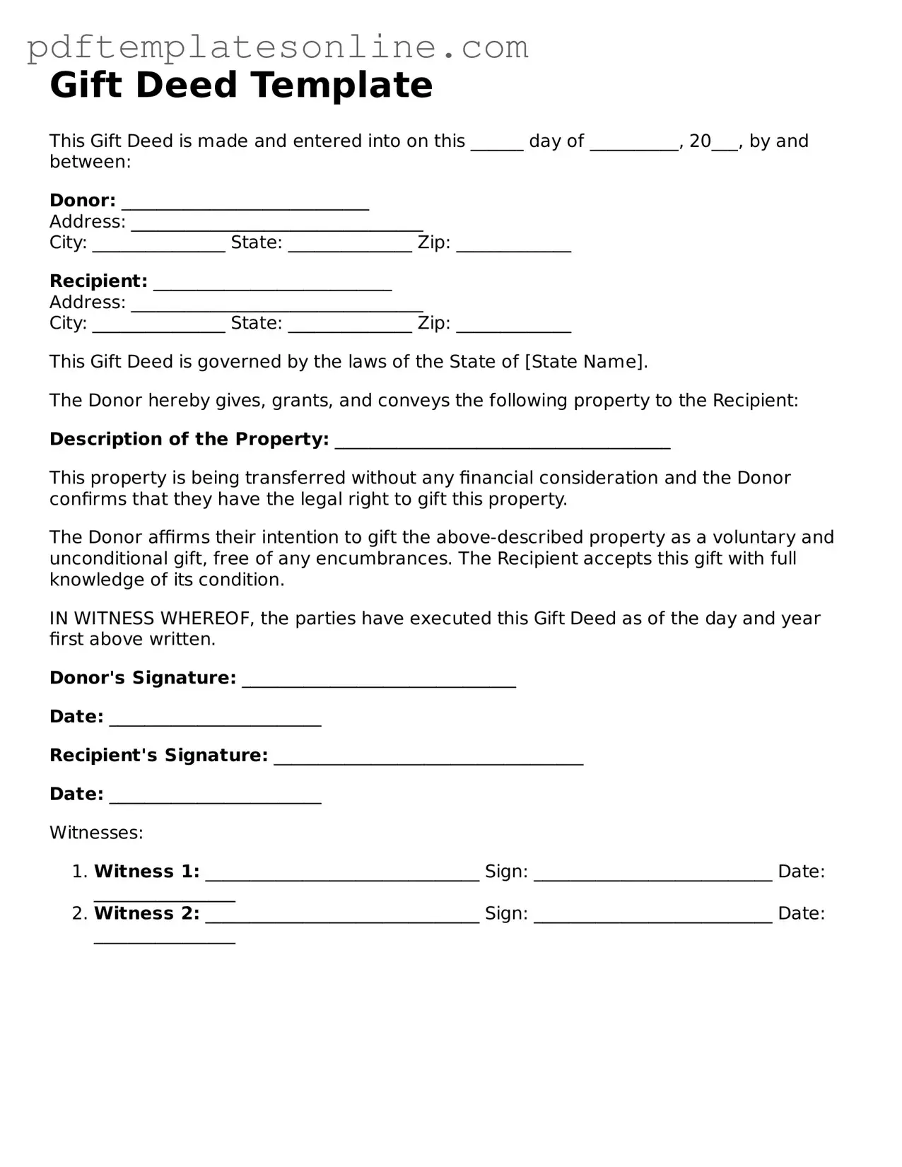 Fillable Gift Deed Document