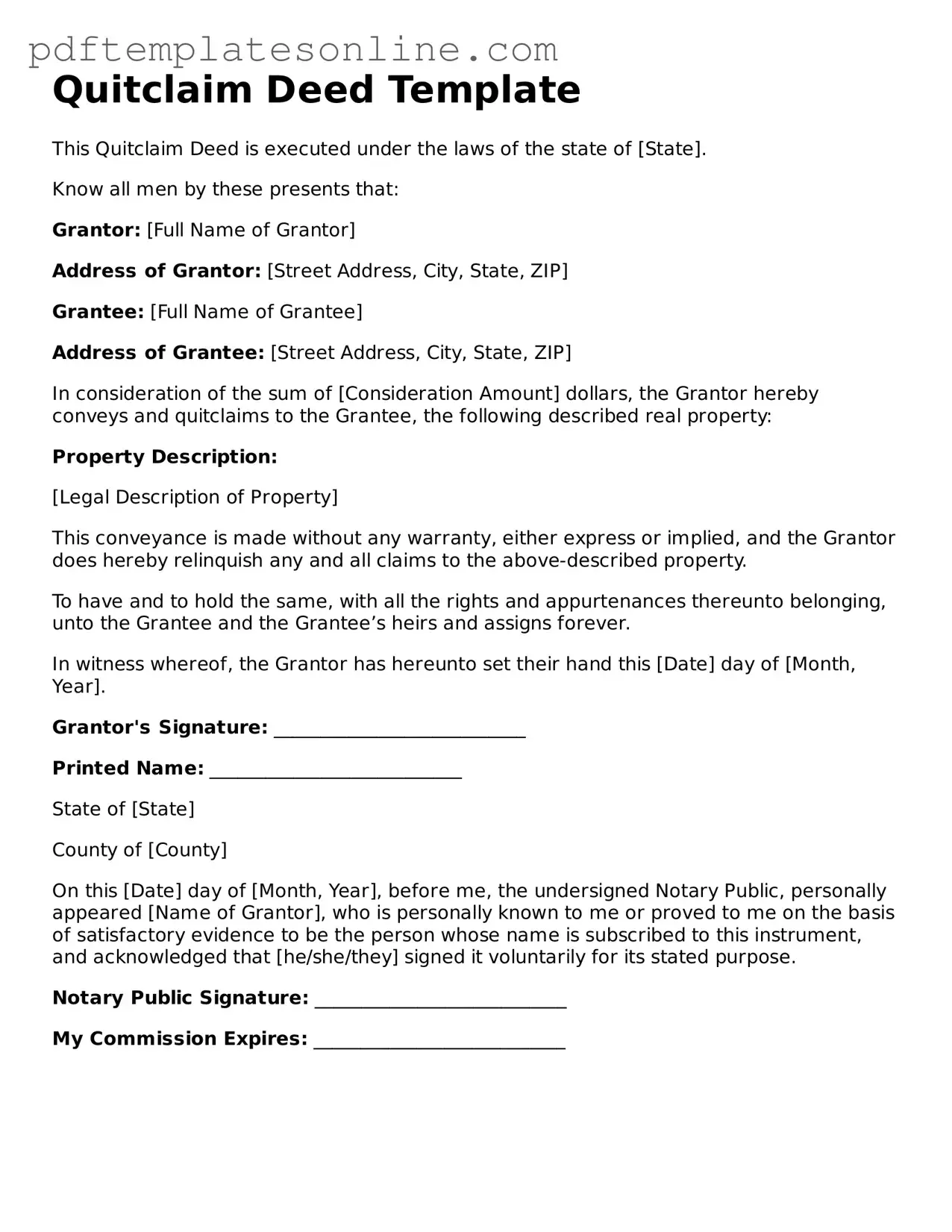 Fillable Quitclaim Deed Document