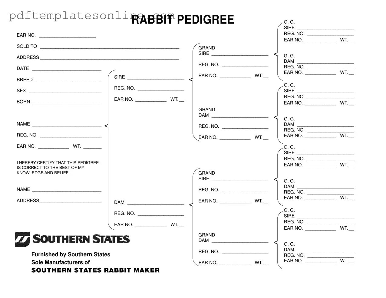 Blank Rabbit Pedigree Form
