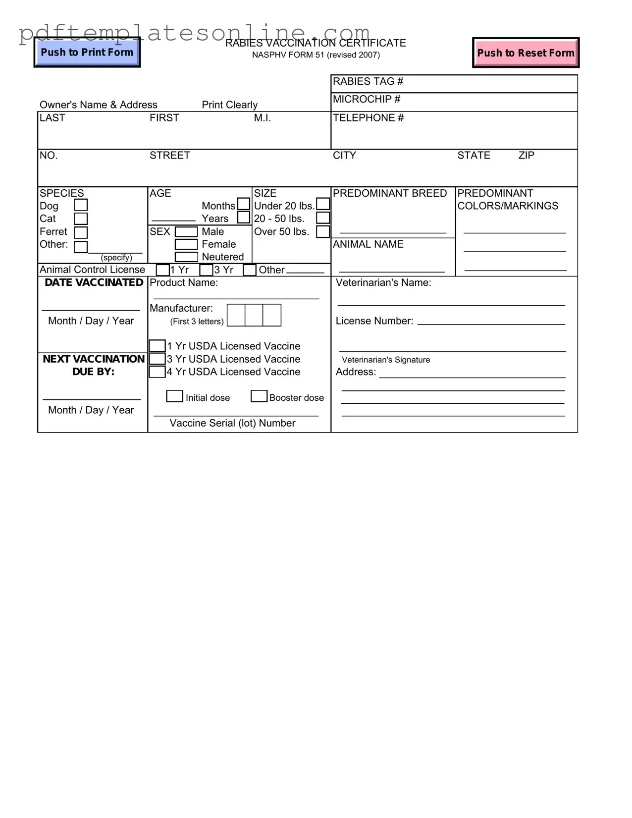 Blank Rabies Certificate Form