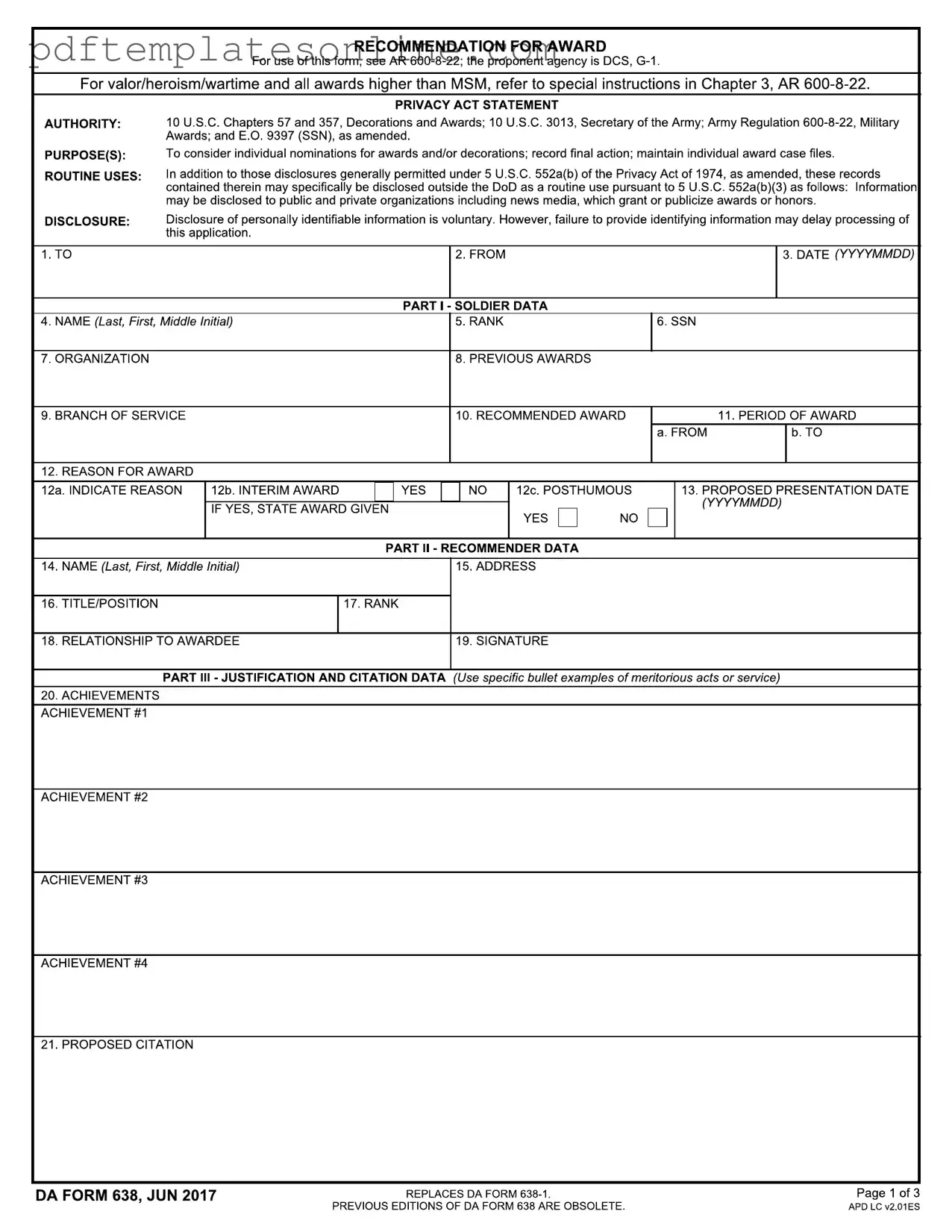 Blank Da 638 Form