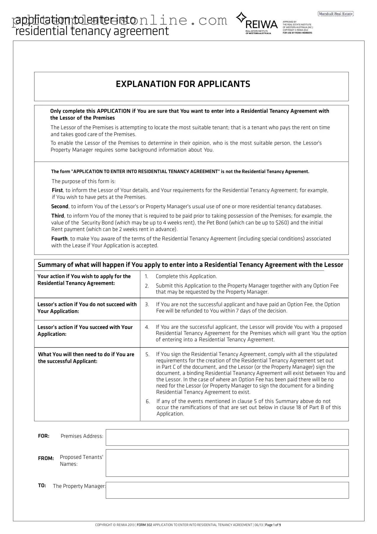 Blank Reiwa Tenancy Application Form