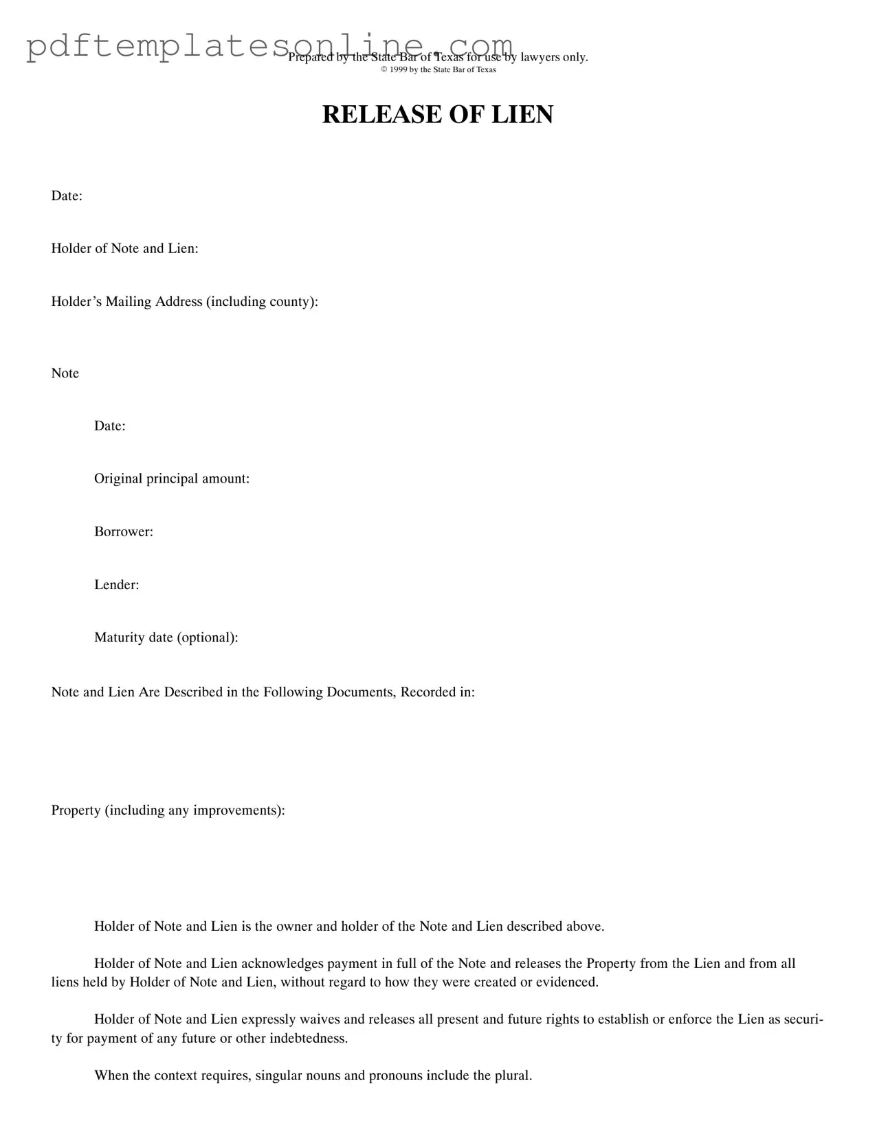 Blank Release Of Lien Texas Form