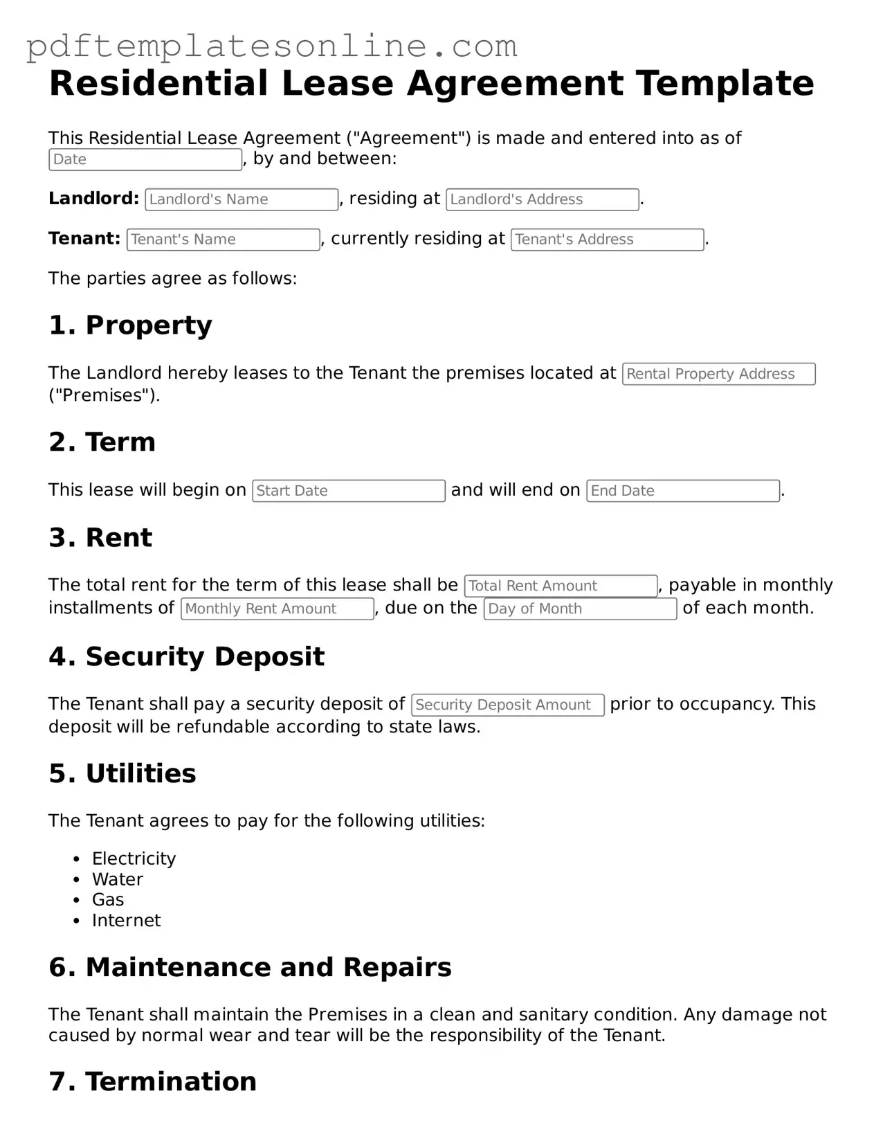 Fillable Lease Agreement Document