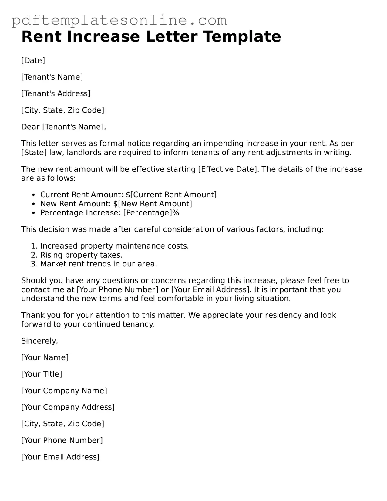 Fillable Rent Increase Letter Document