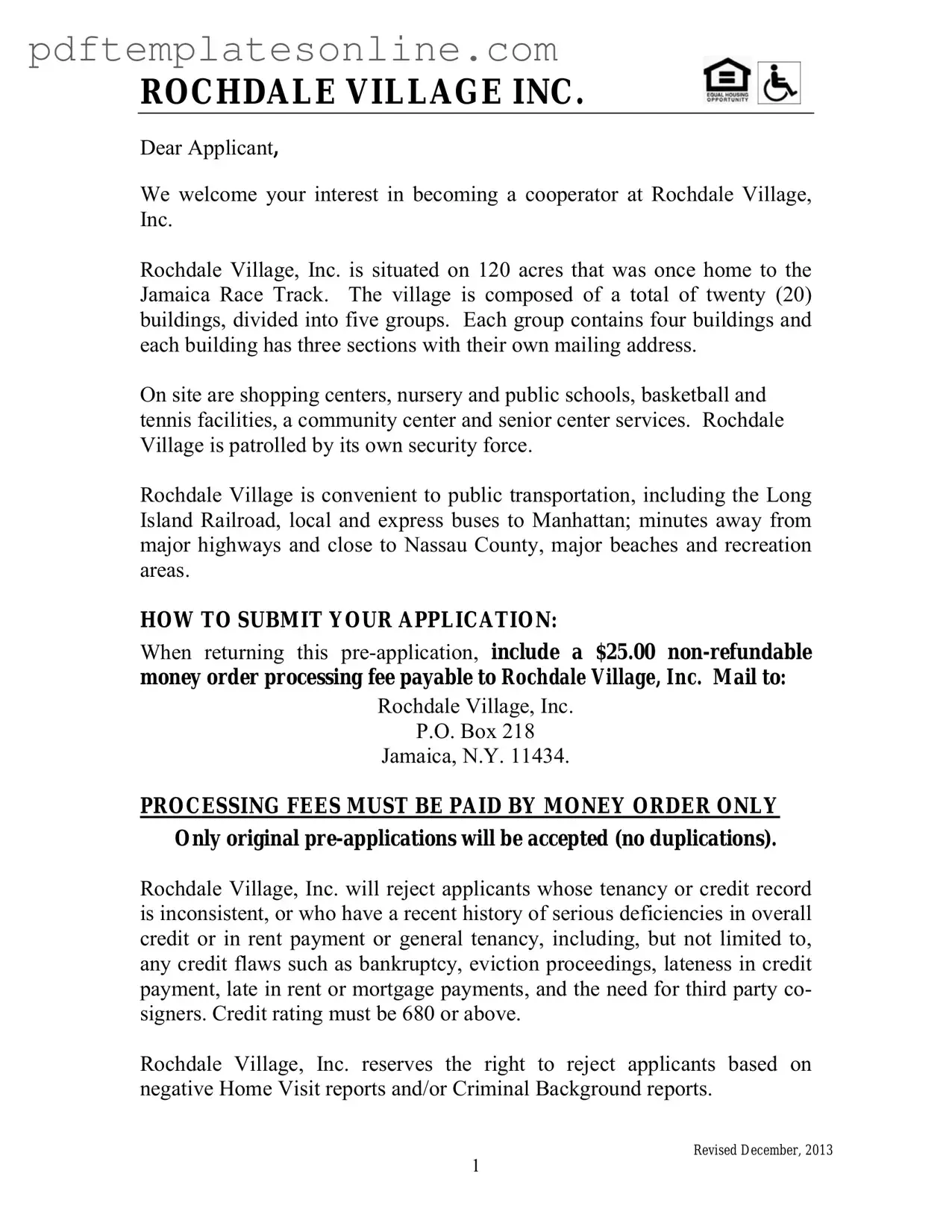 Blank Rochdale village application Form
