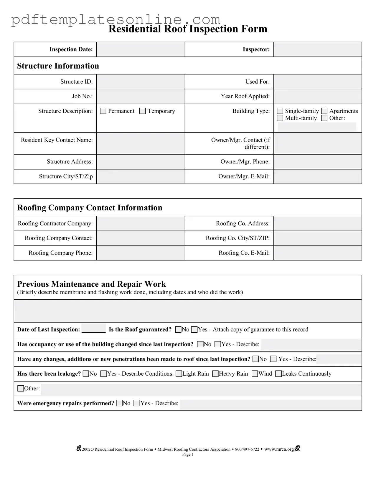 Blank Roof Inspection Form