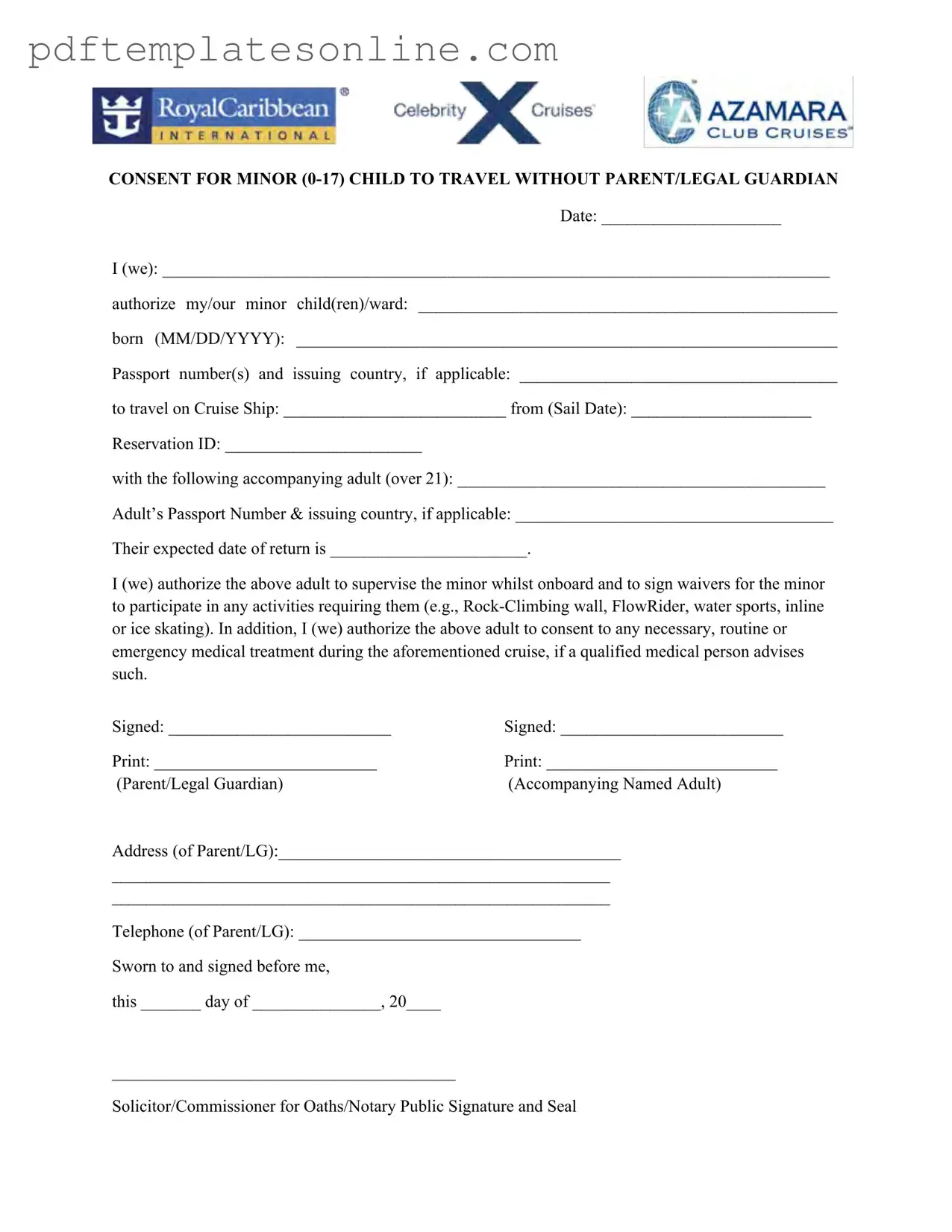Blank Royal Caribbean Parental Consent Form