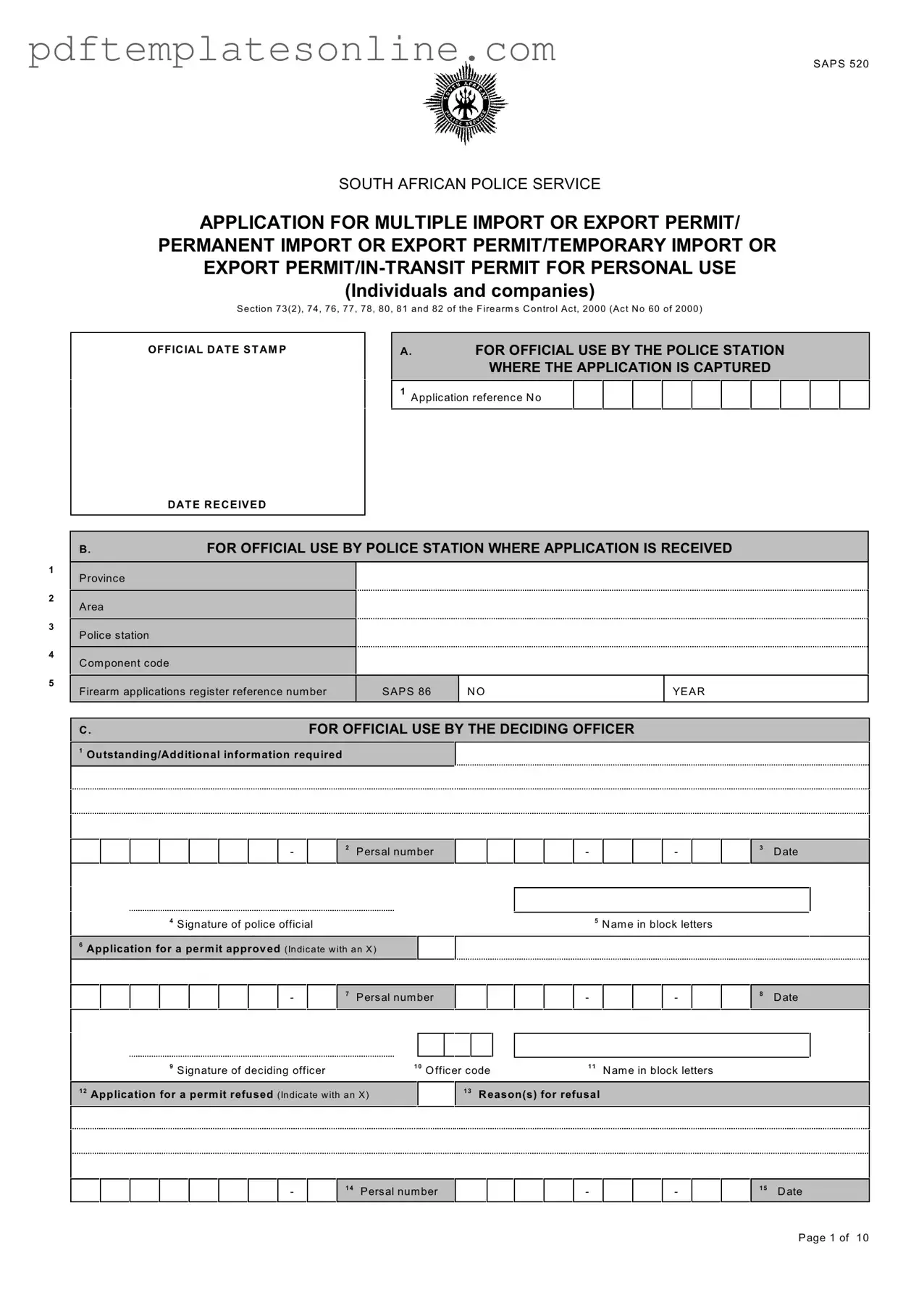 Blank Saps 520 Form