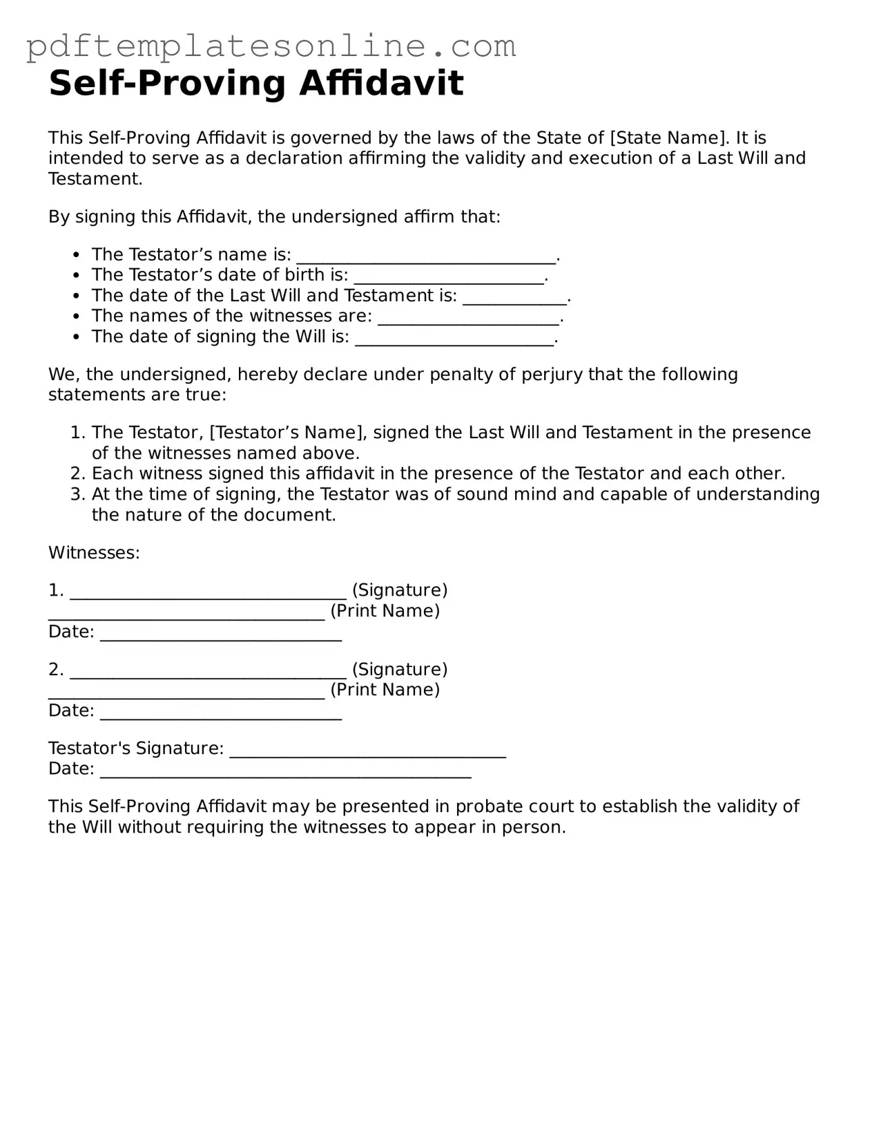 Fillable Self-Proving Affidavit Document