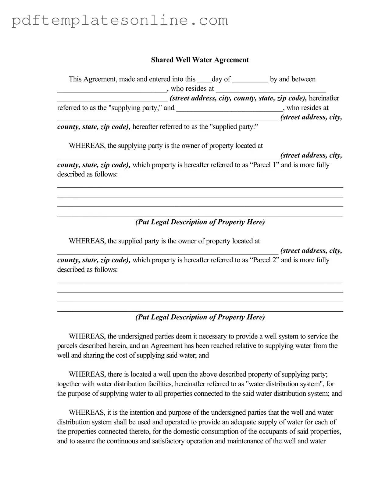 Blank Shared Well Agreement Form