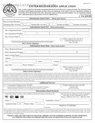 Blank Aca Litter Registration Form