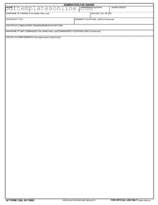 Blank Af 1206 Form