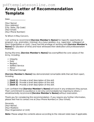 Fillable Army Letter of Recommendation Document
