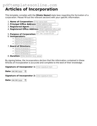 Fillable Articles of Incorporation Document