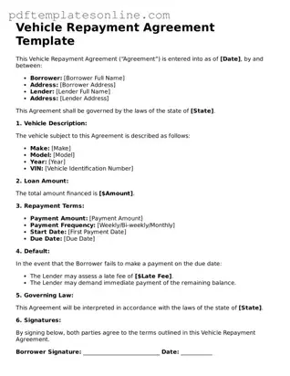 Fillable Vehicle Repayment Agreement Document