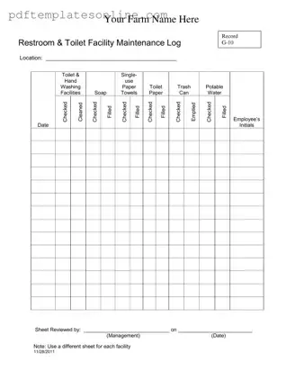 Blank Bathroom Cleaning Log Sheet Form