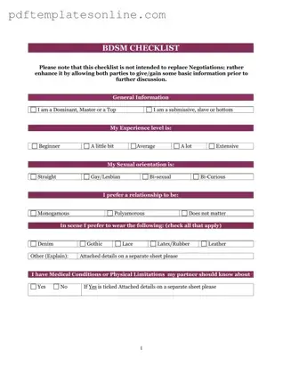 Blank Bdsm Checklist Form