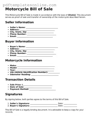 Fillable Motorcycle Bill of Sale Document
