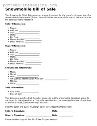 Fillable Snowmobile Bill of Sale Document