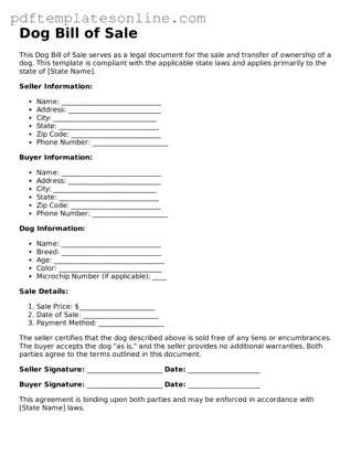 Fillable Dog Bill of Sale Document