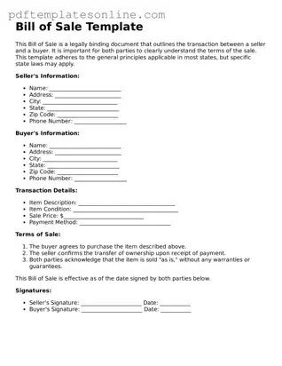 Fillable Bill of Sale Document