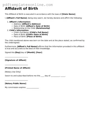 Fillable Affidavit of Birth Document