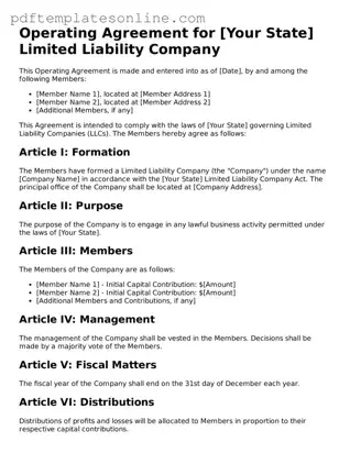 Fillable Operating Agreement Document