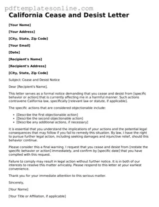 Official California Cease and Desist Letter Document