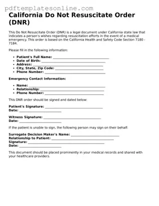 Official California Do Not Resuscitate Order Document