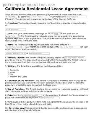 Official California Residential Lease Agreement Document
