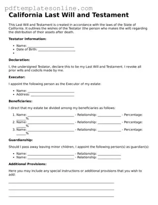 Official California Last Will and Testament Document