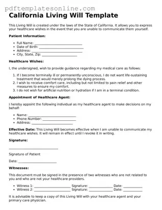 Official California Living Will Document
