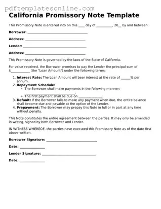 Official California Promissory Note Document