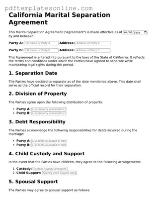 Official California Marital Separation Agreement Document