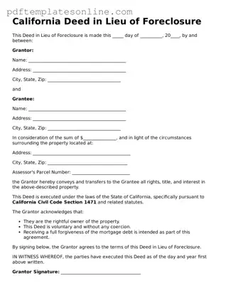 Official California Deed in Lieu of Foreclosure Document