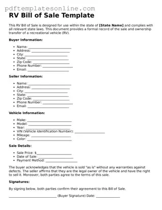 Fillable RV Bill of Sale Document