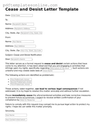 Fillable Cease and Desist Letter Document