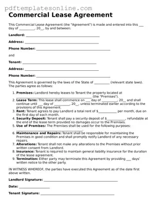 Fillable Commercial Lease Agreement Document