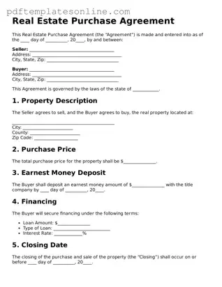 Fillable Real Estate Purchase Agreement Document