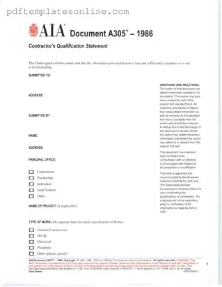 Blank AIA A305 Form